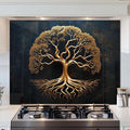 DAIFURONGE Tempered Glass Backsplash for Kitchen, Tree of Life Art Stove Backsplash Protector - Easy to Clean Wall Decor (Art Deco 1, 35.43"x27.56"(90x70cm))