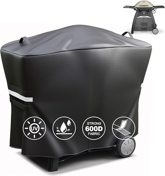 QuliMetal 7112 Grill Cover for Weber Q2000, Q2200, Q2400, Q2000N+, Q2800N+, Q300, Q320, Q3000, Q3200 Gas Grills, Heavy Duty BBQ Gas Grill Cover, 600D
