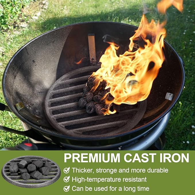 PATIKIL Cast Iron Fire Grate, 4.7" Round BBQ Grill Grate Replacement High Heat Charcoal Plate Fire Bottom Grate Grilling Accessories 6 Slots for Grilling Barbecue