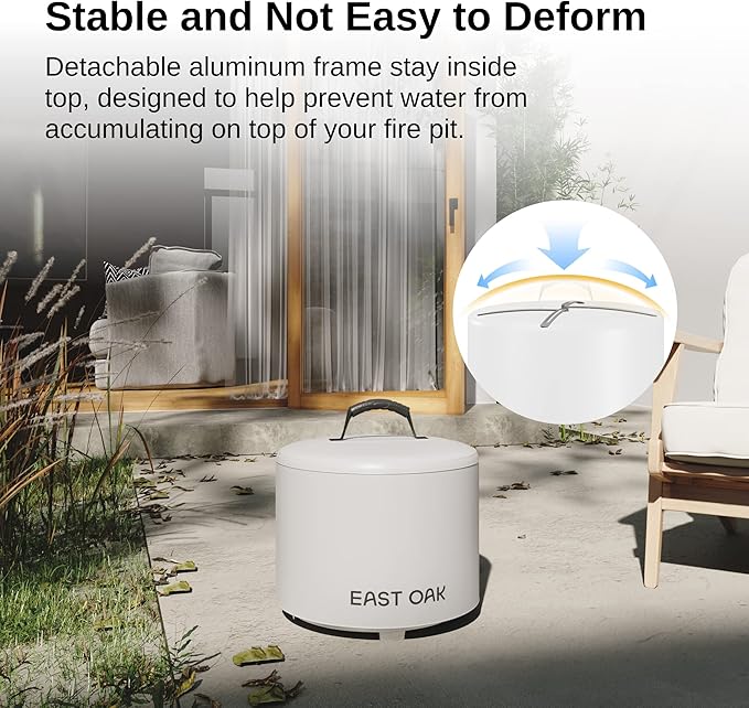 EAST OAK 17'' Fire Pit Cover for Outdoor Smokeless Firepit, 500D Heavy Duty Fabric, Waterproof, Dustproof, and All-Weather Resistant, Light Gray, 16.85"Dia X 12.59"H