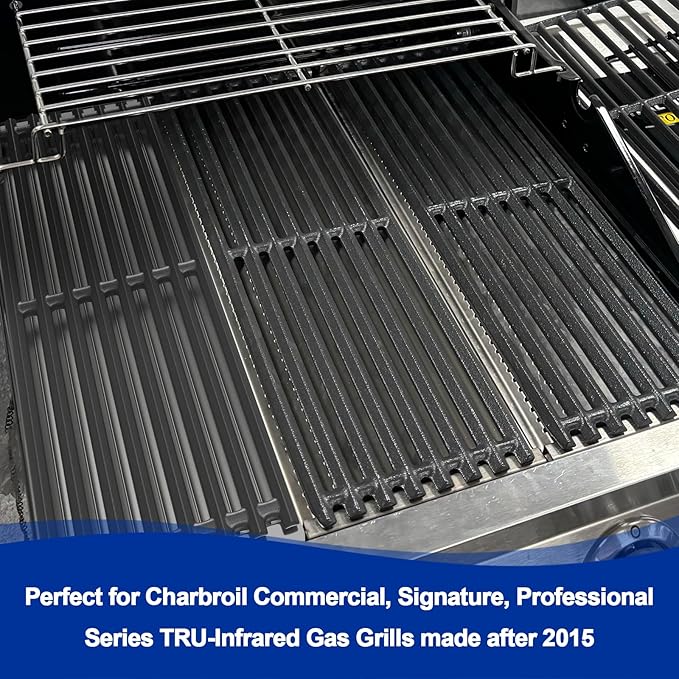 Outspark Grill Replacement Parts for Charbroil TRU-Infrared 2015 and Newer Commercial, Signature, Professional Series Gas Grills, Stainless Steel Emitter Plates and Cast Iron Cooking Grates, 17" x 6"