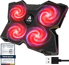 KLIM Wind Laptop Cooling Pad - Support 11 to 17 Inch Laptops, PS4-4 Fans - Light, Quiet, Powerful Cooling - Gamer USB Slim Portable Laptop Stand - NEW 2021 Version - Black