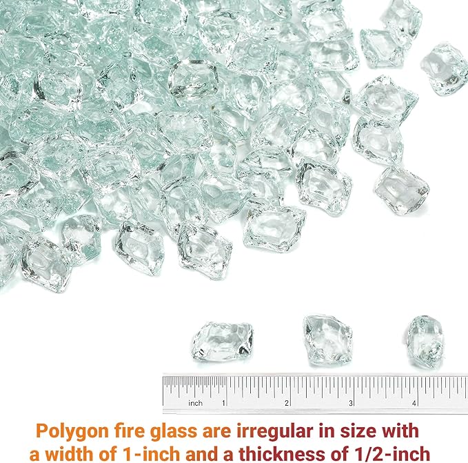 Skyflame 10-Pound Polygon Fire Glass for Fire Pit Fireplace Landscaping,1/2-inch, Crystal