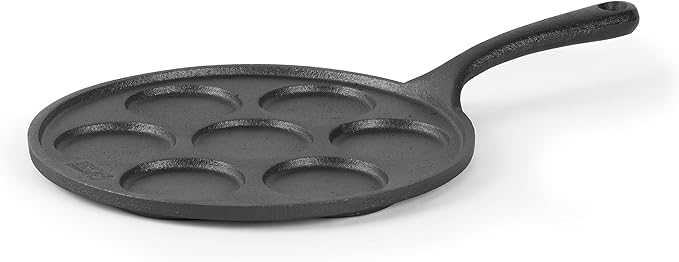 Commercial CHEF Mini Pancake Maker Pan, Pre-Seasoned Cast Iron, Plett Pan with Seven 2.5” Diameter Sections, Works on All Cooktops Including Induction, Outdoor Cookware for Grills, CHCI172