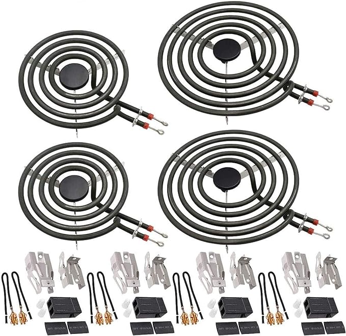 【2026 UPGRADED】MP22YA Electric Range Burner Element Unit Set(2 pcs MP15YA 6" & 2 pcs MP21YA 8") with 4 Pack 330031 Surface Element Receptacle Kit for Whirlpool Ken-more Ranges/Stoves by Beaquicy