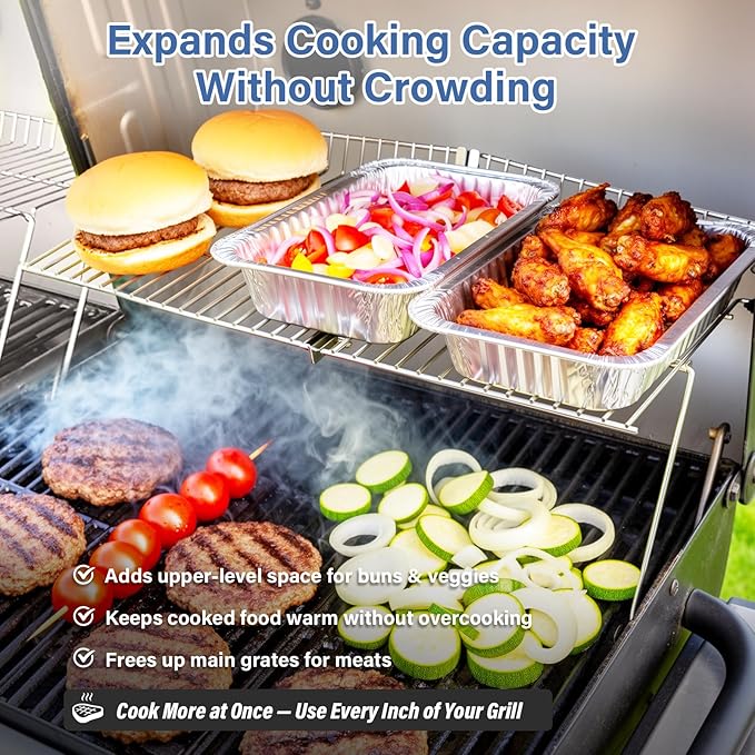 20.75"x11" Stainless Steel Grill Warming Rack - Replacement for Char-Griller 5050/5650/3001/2223/5072/2823/3030/3008 Gas & Charcoal Grills, Hardware Included