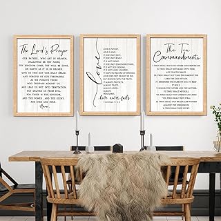 Vintage Rustic Bible Verse Framed Wall Art Set of 3, 16''×24'' Retro Positive Religious Christian Quotes Sign for God Jesus Christ Prayer, Cottagecore Holy Inspirational Catholic Scripture Decor