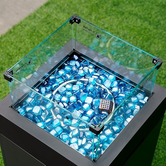Mr. Fireglass 1 inch Fire Glass Cubes for Fireplace Fire Pit and Landscaping, 10 lb High Luster Caribbean Blue