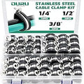 OURU 72PCS Stainless Steel Cable Clamp,Rubber Coated Cushioned Insulated Cable Clamps Assortment Kit-Metal Wire Clamps,Cable Clips,Pipe Clamps