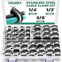 OURU 72PCS Stainless Steel Cable Clamp,Rubber Coated Cushioned Insulated Cable Clamps Assortment Kit-Metal Wire Clamps,Cable Clips,Pipe Clamps