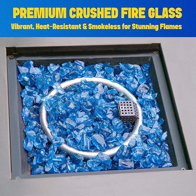 Mr. Fireglass Crushed Fire Glass for Natural or Propane Fire Pit, 10 Pounds Decorative Recycled Fireplace Glass Rocks for Fire Pit Fireplace and Landscaping, High Luster Turquoise