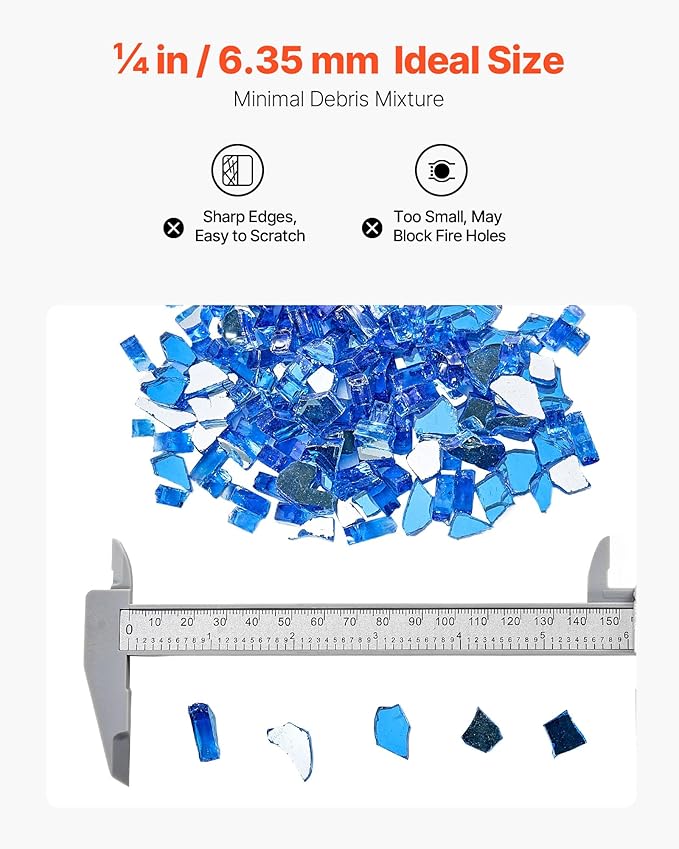 VEVOR Fire Glass, 10 lbs, Cobalt Blue, 1/4 Inch High-Temperature Resistant Reflective Glass Rocks, Smokeless Fire Pit Stones for Outdoor Table & Landscaping