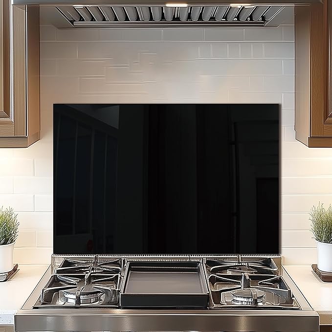 DAIFURONGE Tempered Glass Backsplash for Kitchen, Black and White Art Stove Backsplash Protector - Easy to Clean Wall Decor (Black, 30"x20"(76.2x50.8cm))