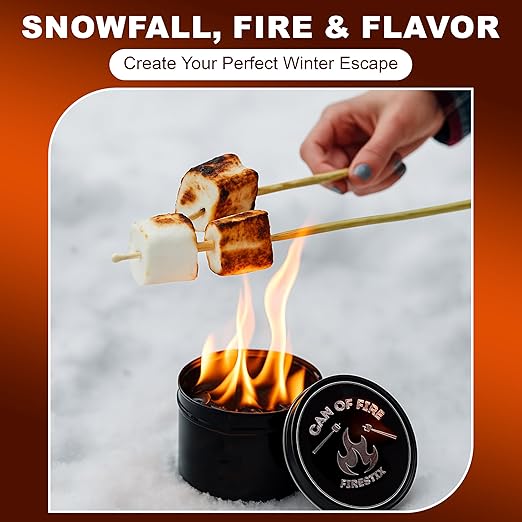 [2-Pack] Can of Fire Tabletop Mini Bonfires – 2–3 Hour Burn Time – Made from Recycled Wood Chips & Paraffin Wax – Includes Safety Coasters – Reusable Flame for Camping, Ambiance, and Emergency Heat
