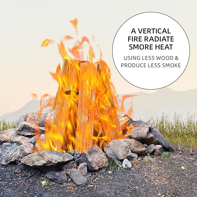 Portable Camping Fire Pit Grate - Small Fire Pit Grate to Hold Cookware, Original Vertical Wood Fire Pits, Heavy-Duty fire Pit Grate for Outdoor Fire Pits, Picnic & Gatherings (Low Smoke, Big Flames)