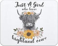 OFlich Just a Girl Who Loves Highland Cows Farmhouse Rustic Sunflower Highland Cow Heifer Mousepad 9.5×7.9 Inch Non-Slip Rubber Base Square Mouse Pads for Computers Laptop Office Home Dorm Desk Decor