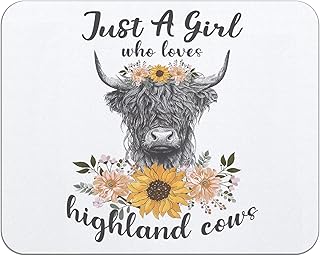 OFlich Just a Girl Who Loves Highland Cows Farmhouse Rustic Sunflower Highland Cow Heifer Mousepad 9.5×7.9 Inch Non-Slip Rubber Base Square Mouse Pads for Computers Laptop Office Home Dorm Desk Decor