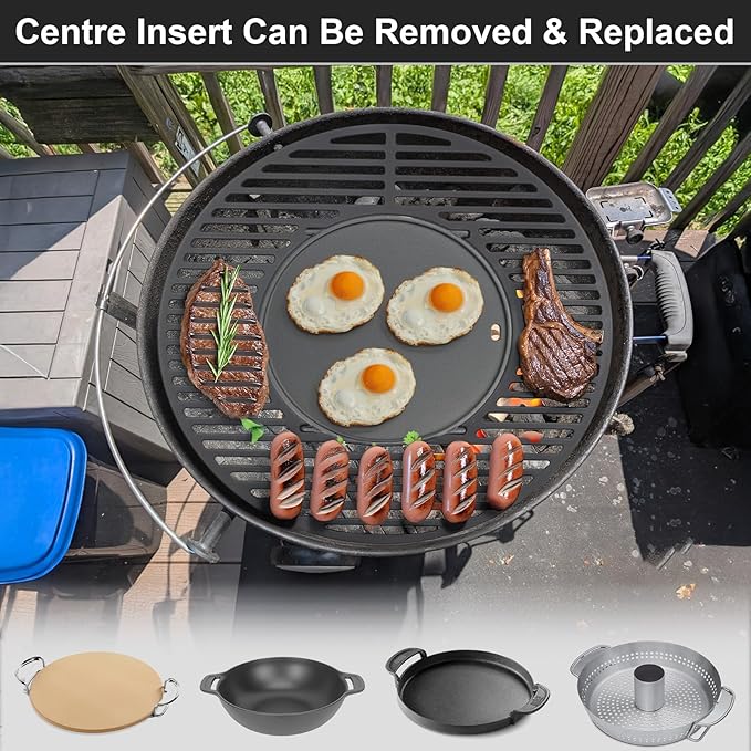 8835 Round Grill Grate w/8834 Grill Griddle for Weber Platinum 22" Kettle Grills, Heavy-Duty Replacement Grill Grate for Weber Gourmet BBQ System Hinged Grate, for Recteq Bullseye Grills