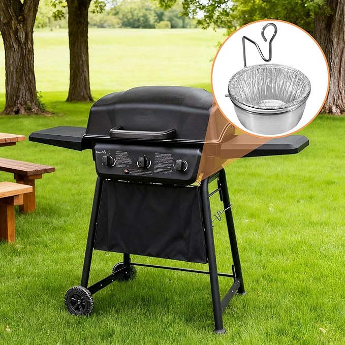Grill Grease Cup with Clip Replacement Parts for Char-broil/ Kenmore Gas Grill Part, Aluminum Disposable Foil Grease Tray for Masterbuilt 30" & 40" Propane Smokers and Other Similar Grills, 20 Packs