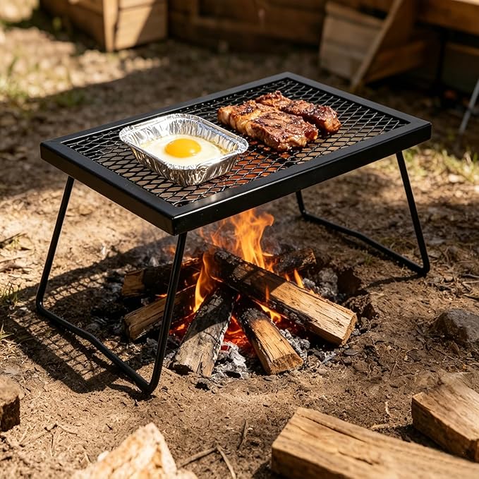 REDCAMP Folding Campfire Grill Grate, Portable Heavy Duty Steel Grate, Fire Pit Grill Grate for Outdoor Camping Cooking BBQ