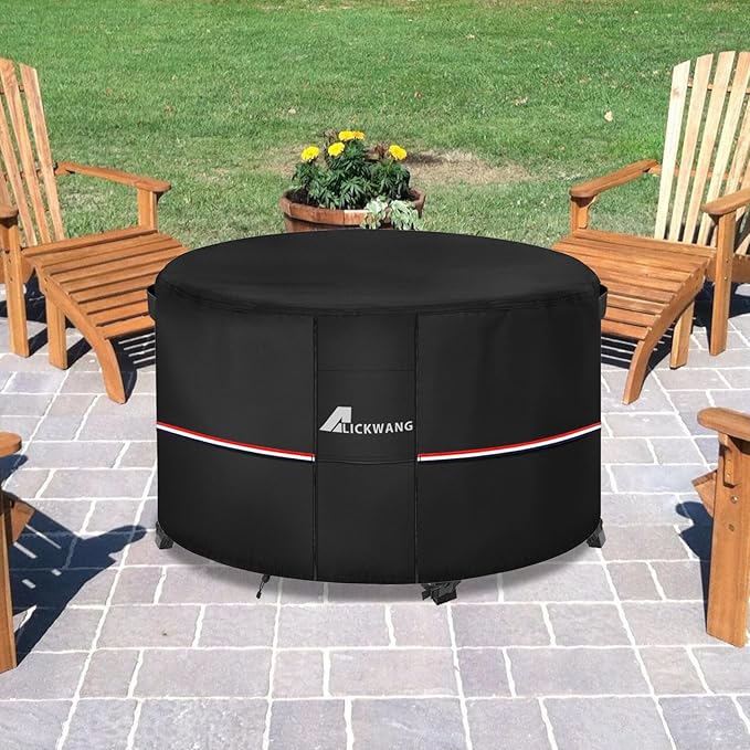 Fire Pit Cover Round 42 Inch Waterproof,Outdoor Heavy Duty Durable 600D Tear-Resistant Fire Pit Table Cover,Patio Round Firepit Cover 42" D x 24" H, Black