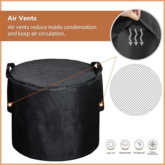 SheeChung Fire Pit Cover Round for 18"D x 15"H,Outdoor Fire Pit Round Cover,Waterproof 600D Polyester Cover,Anti-UV&Tear Resistant-Fits for Tabletop Firepit Outdoor Side Table Small Wicker Table