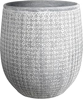 Worth 14.5" Round Planter, Lightweight Magnesium Oxide Cement Plant Pot, Raised Pattern Concrete Look with Drainage Hole for Indoor/Outdoor Use, Grey