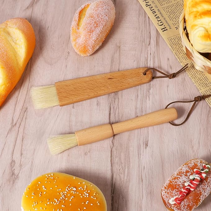 2 Sets Pastry Brush with Wooden Handles Natural Bristles Butter Brush for Cooking Basting Cookings Brushes Beech Oil Basting Brushes Butter Food Brushs for Oil Cooking Bakings Egg Sauce Marinade