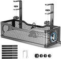 Cable Management Under Desk Tray, No Drill Cable Management Box With Clamp for Wire Organization, Cord Organizer for Office, Home - No Damage to Desk (Black)