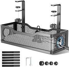 Cable Management Under Desk Tray, No Drill Cable Management Box With Clamp for Wire Organization, Cord Organizer for Office, Home - No Damage to Desk (Black)