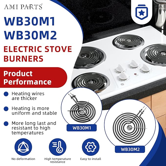 WB30M1 WB30M2 Electric Stove Burners Replacement Fit for G-E Stove Burner Replacement Kit-Fit for G-E Hot-point Stove Top Element Burner-2 WB30M1(6") & 2 WB30M2(8") Stove Burner Kit by AMI PARTS