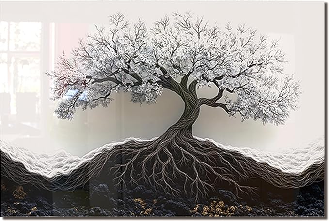 fzxwyishu Tree of Life,Tempered Glass Backsplash For Kitchen Behind Stove,Easy to Clean Kitchen Sink Cover Splash Guard, Home Kitchen Décor (White, 30"x18"(76.2x45.72cm))