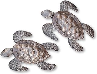 It's Cactus Sea Turtles, Beach Metal Art, Set of 2, Nautical Wall Hanging Figurines Home Decoration, Under the Sea Marine Life Animals, Handmade in Haiti 6 x 7.75 Inches Haitian Metal Plaques