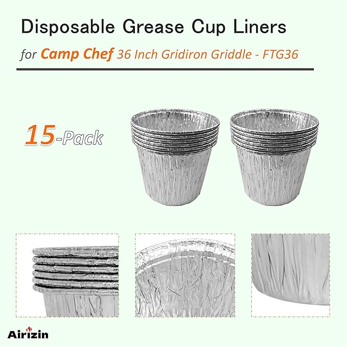 Grease Cup Liners for Camp Chef Gridiron 36 Flat Top 4-Burner Propane Griddle Grill,for Camp Chef Pellet Grill Grease Bucker Liner,15-Pack