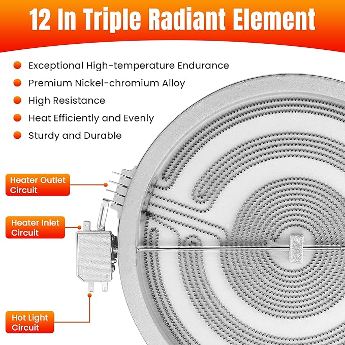 WB30T10126 12" Range Triple Haliant Radiant Surface Element Compatible with G-E Electric Glass Top Ranges, Replaces WB30T10155 1474212 AP4344521 PS2321560 EAP2321560 by Fetechmate