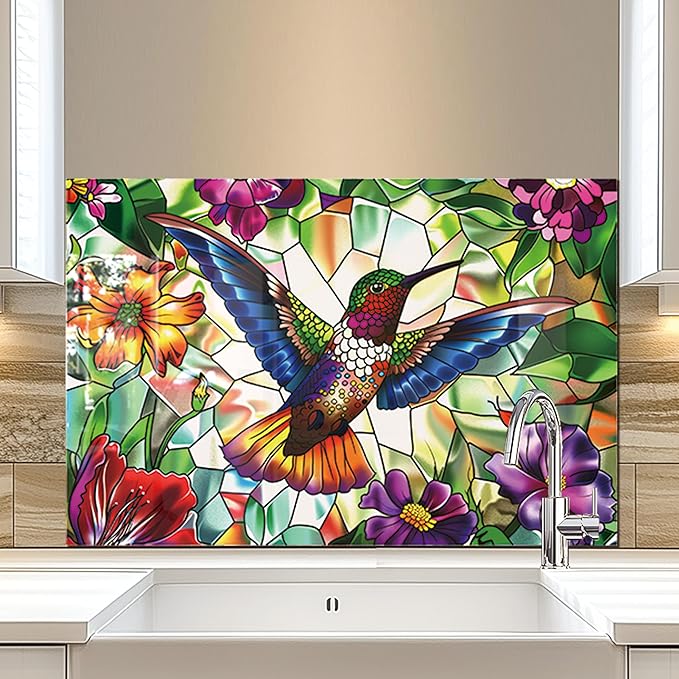 fzxwyishu Tempered Glass Kitchen Backsplash, Stove Back Top Cover, Splashback Tile,Hummingbird Kitchen Sink Cover Splash Guard, Home Kitchen Decor (Art Deco 2, 30"x18"(76.2x45.72cm))
