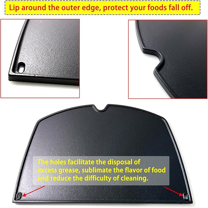 Direct Store DC138 6506 Cast Iron Griddle for Weber Q300 Q320 Q3000 Q3100 Q3200 Series Gas Grills Part, Replacement Part for Weber 57060001 586002 426001 56010049 404341, 1 Piece Black Griddle