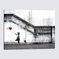Wieco Art Canvas Paintings Wall Art Banksy Grafitti Girl with Red Balloon Grey Large Love Canvas Prints Pictures Modern Gallery Wrapped Inspirational Artwork Ready to Hang for Home Office Decor