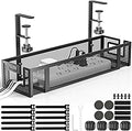 Under Desk Cable Management Tray, GZOKMOG 15.75" No Drill Cable Management Under Desk, Heavy Duty Metal Cord Organizer, Home Office Wire Management for Standing/Gaming Desk, 1 Pack Black