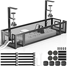 Under Desk Cable Management Tray, GZOKMOG 15.75" No Drill Cable Management Under Desk, Heavy Duty Metal Cord Organizer, Home Office Wire Management for Standing/Gaming Desk, 1 Pack Black