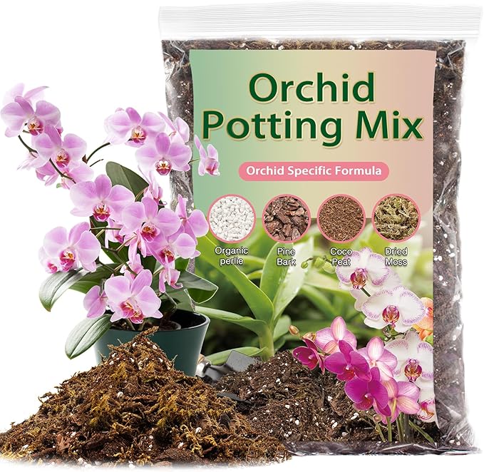 Premium Orchid Potting Mix for Repotting,4 Quarts Orchid Soil for Various Orchid Types,Orchid Specific Formula Blends Natural Pine Bark,Perlite,Coco Peat & Dried Forest Moss