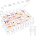 2 Pack Clear Bead Organizer Tackle Box with Adjustable Dividers for Jewelry Art Craft Containers 36 Grids Compartment with 5 Sheets Label Stickers