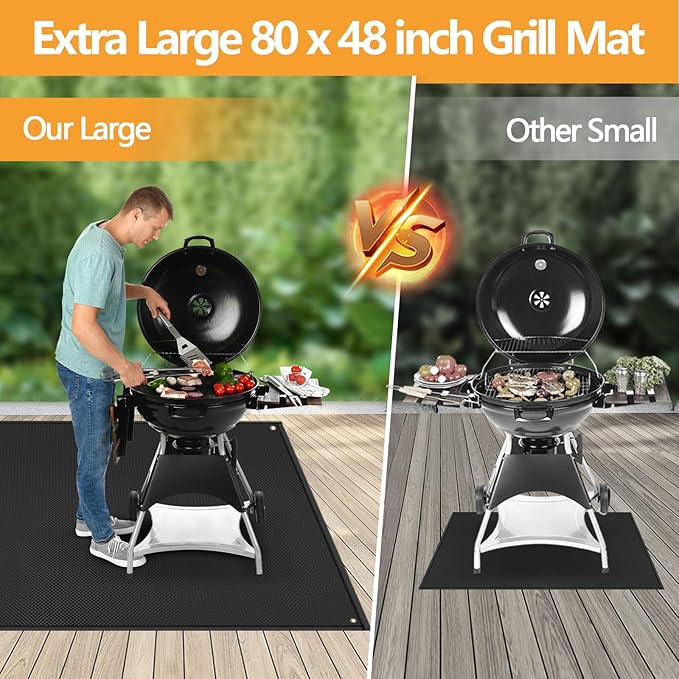 TOHONFOO 80 x 48 in Large Grill Mats for Outdoor Grill - BBQ Grill Mats to Protect the Deck, Patio, Pavers - Easy to Clean Grilling Mats - 1mm