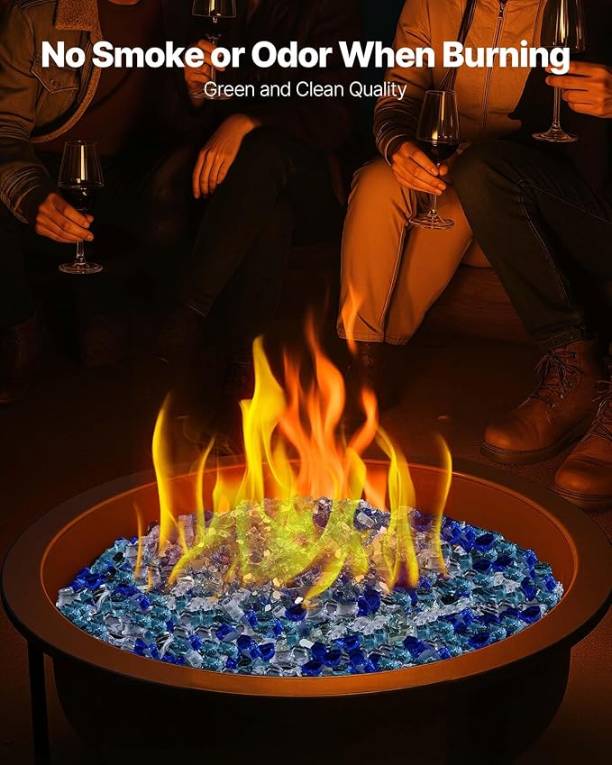 VEVOR Fire Glass, 10 lbs, Cobalt Blue + Aqua Blue + Clear, 1/2 Inch High-Temperature Resistant Reflective Glass Rocks, Smokeless Fire Pit Stones for Outdoor Table & Landscaping