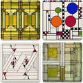 CoasterStone AS305 Absorbent Stone Coasters, Frank Lloyd Wright, "Art Glass Designs", Multi-Colored