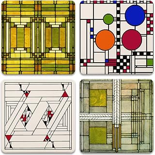 CoasterStone AS305 Absorbent Stone Coasters, Frank Lloyd Wright, "Art Glass Designs", Multi-Colored