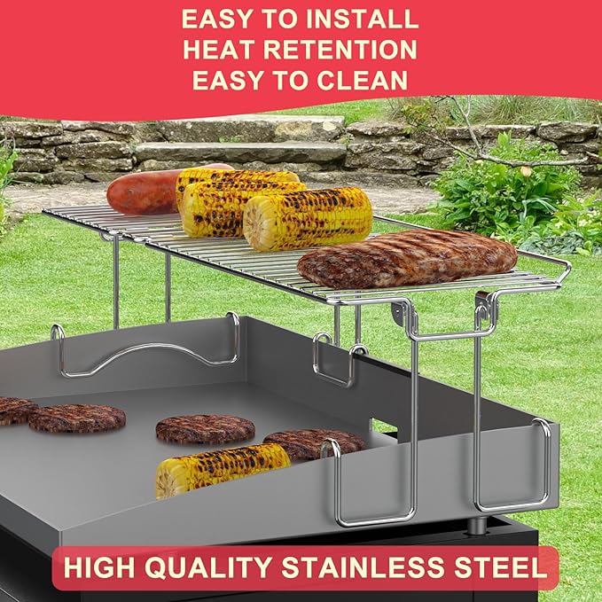DcYourHome Griddle Warming Rack Compatible with 22" Blackstone Griddles, Portable and Adjustable Stainless Steel Rack for Blackstone Griddle Stand 22 Inch Accessories, One-Step Clip On Attachment