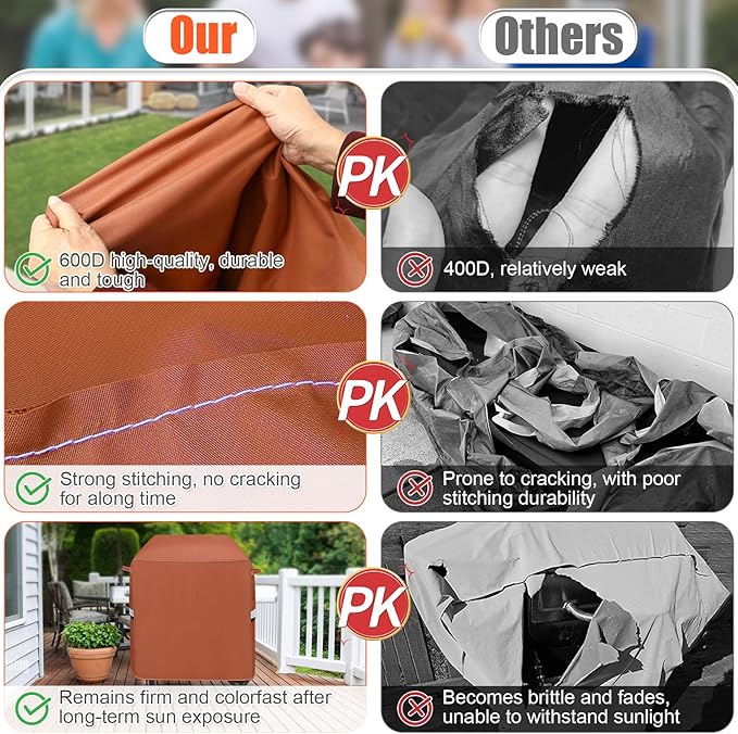 QuliMetal 7113 Grill Cover for Weber Q100 Q120 Q1000 Q1200 Q200 Q220 Q2000 Q2200 Q2400 Q2800N+ Series Gas Grills, 600D Waterproof Fade Resistant BBQ Gas Grill Cover, Brown