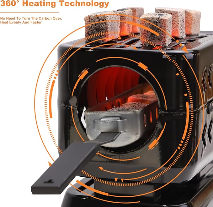 Charcoal Burner for Hookah Faster Heating Electric Stove Coconut Coal Starter 2 Heating Zones with Stainless Detachable Tongs, 1200W High Power Cube Coil Multipurpose Burners Fire Starters