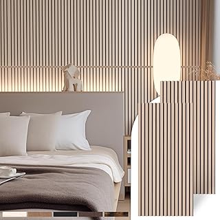 Mollywell Wood Panels for Wall, Time-Saving Installation, Versatile Wood Slat Wall Decor, Enhanced Acoustic & Sound Proof Fluted Design for Home & Office, 2 Pcs White Oak, 47.2x23.6 Inch